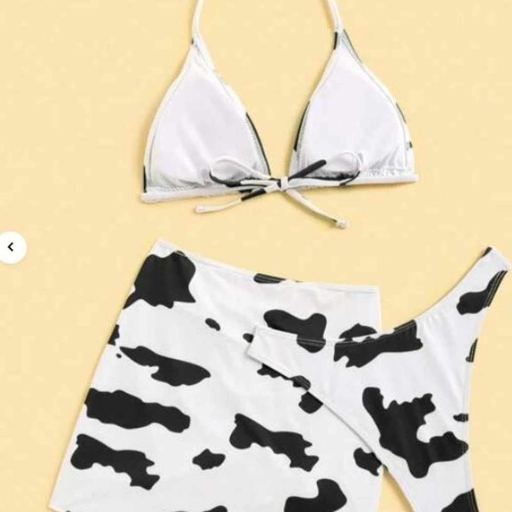 Cow Print Bathing Suit with Skirt Cover - Picture 2 of 5